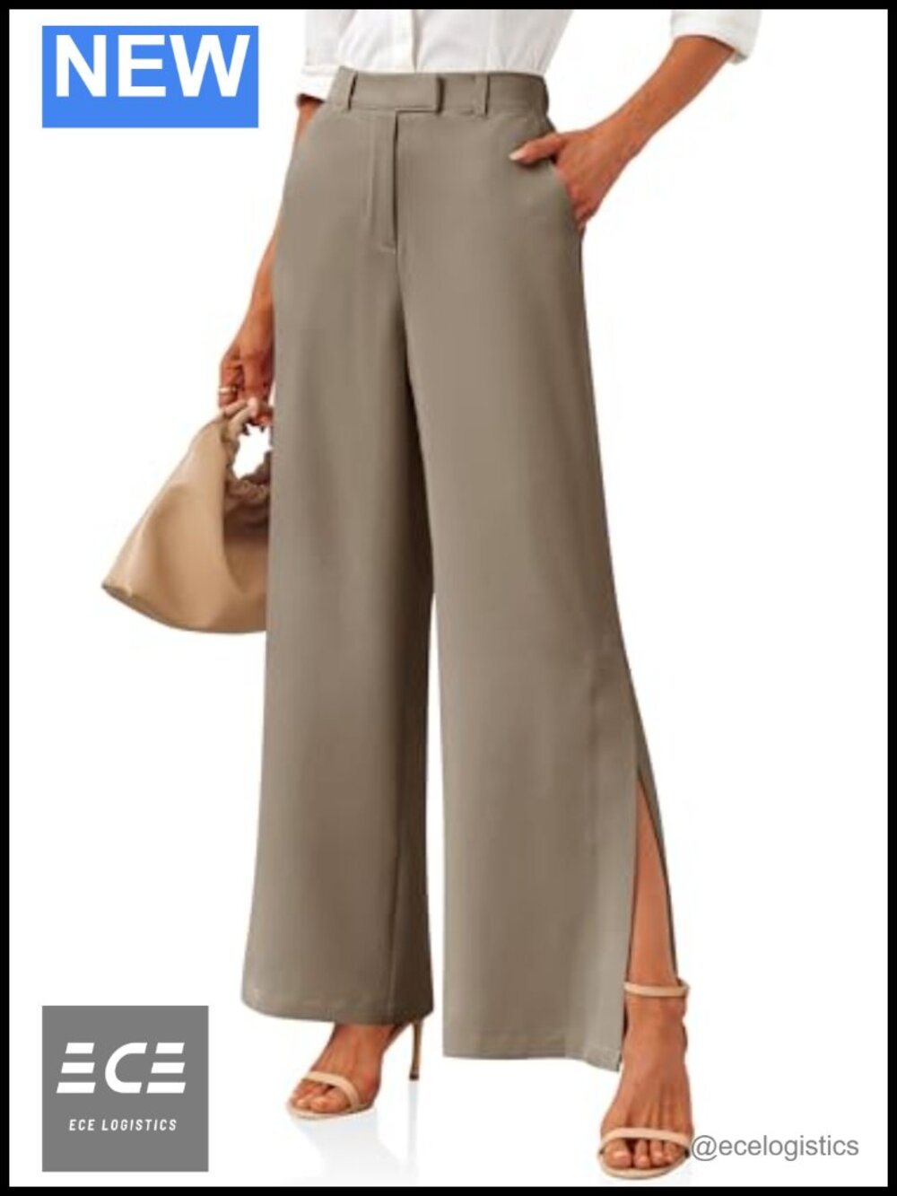 Wide Leg Side Split Dress Pants High Waisted Business Casual Trousers
